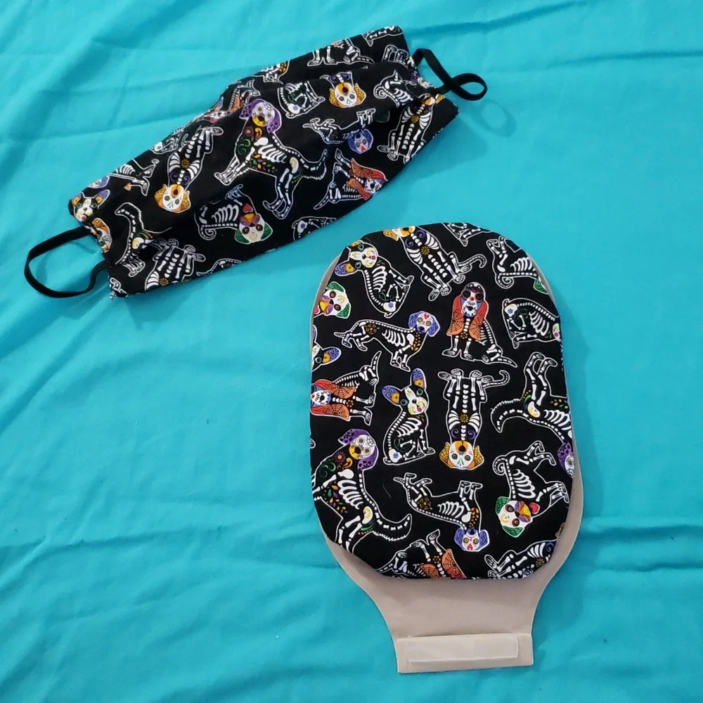 Hand Crafted Ostomy/Iliostomy bag cover w/matching reversible face mask